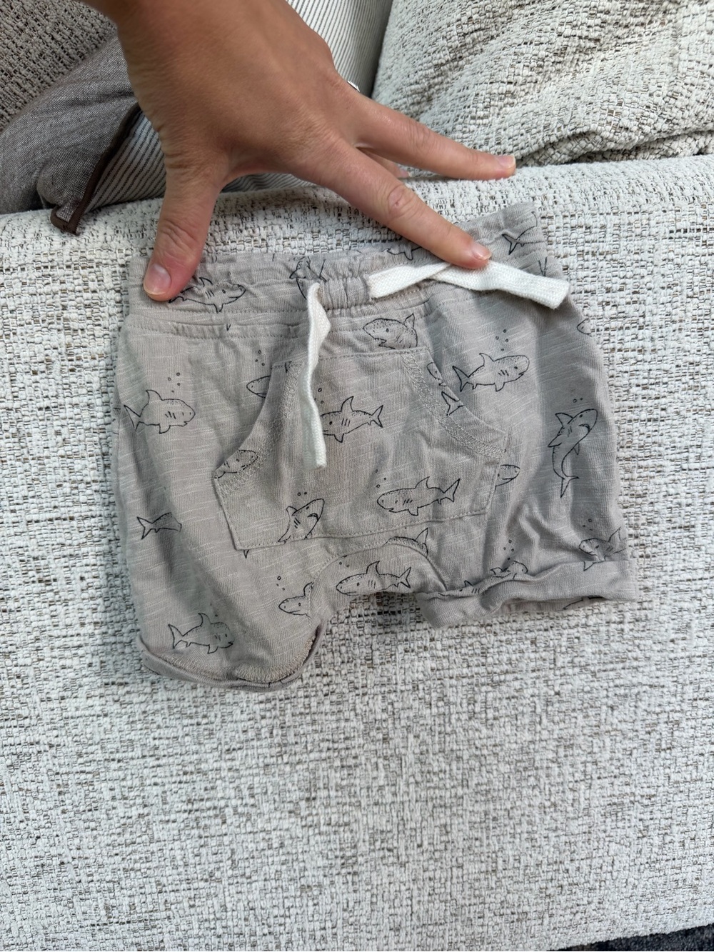 Rylee + Cru Light Gray Shark Print Drawstring Shorts